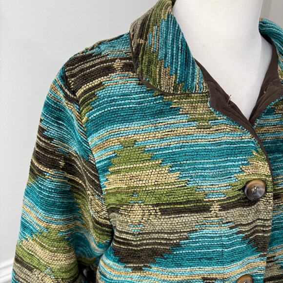 RoughRider by Circle T Size M Jacket Western Southwest Rodeo Cowgirl Teal Brown - Picture 14 of 14